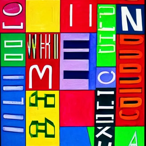 Image similar to a colorful painting of words and letters, by Mel Bochner, oil paint, abstract, Concrete poetry, colorful, Highly Detailed