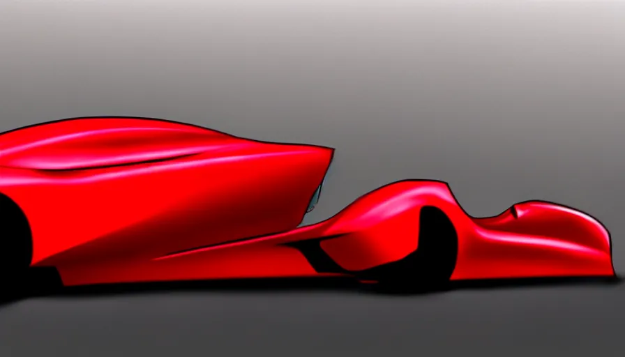 Prompt: a red futuristic car with six wheels, hyperrealistic concept drawing