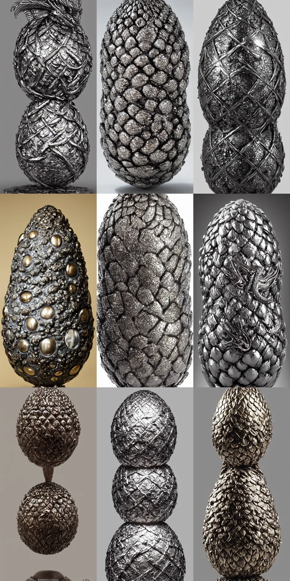 Image similar to daenerys dragon egg inspired, jewel encrusted Fabergé egg and Hans ruedy giger, hyperrealism, detailed, luxury, high definition, ultradetailed,