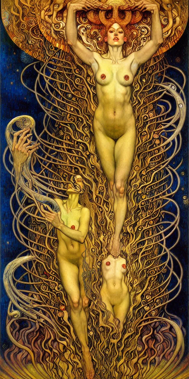 Image similar to Divine Chaos Engine by Karol Bak, Jean Delville, William Blake, Gustav Klimt, and Vincent Van Gogh, symbolist, visionary