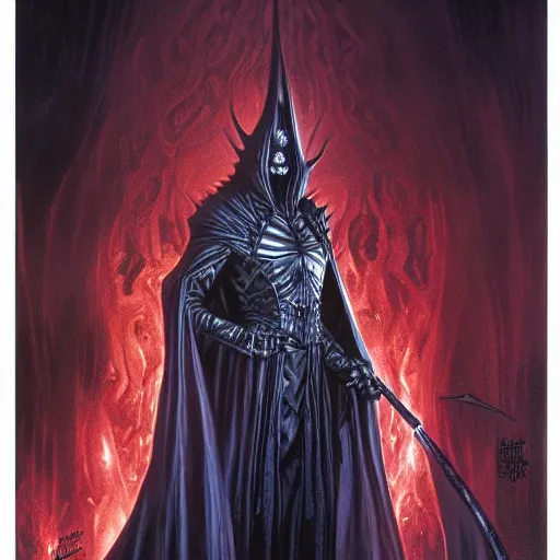 Prompt: undead shadow Sauron ruler of the Nazgul by Mark Brooks, Donato Giancola, Victor Nizovtsev, Scarlett Hooft, Graafland, Chris Moore