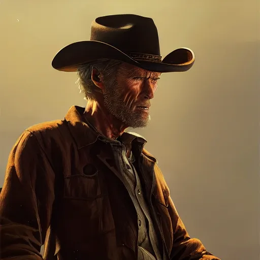 Image similar to ¾ profile, highly detailed portrait clint eastwood of cowboy in gta v stephen bliss unreal engine fantasy art by greg rutkowski loish rhads ferdinand knab ma