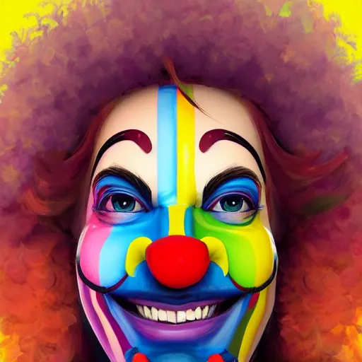 Image similar to Portrait of a colorful happy joyful clown, artstation, cgsociety, masterpiece