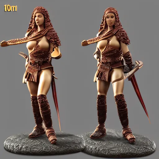 Image similar to 80mm 3d resin highly accurate miniature of warrior woman, standing, Product Introduction Photos, 4K, Full body, simple background