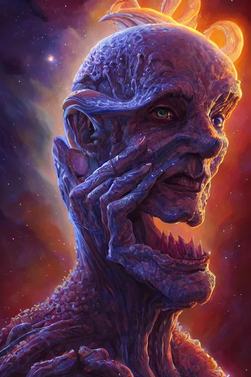 Image similar to beautiful oil painting with high detail of a wise Space ent made of stars and plasma, hybrid from dungeons and dragons and art direction by James Cameron ;by artgerm; wayne reynolds art station; cinematic quality character render; low angle; ultra high quality model; production quality cinema model;