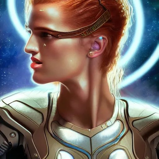 Image similar to ultra realistic illustration, bella thorne as borg 7 of 9 from star trek, intricate, elegant, highly detailed, digital painting, artstation, concept art, smooth, sharp focus, illustration, art by artgerm and greg rutkowski and alphonse mucha