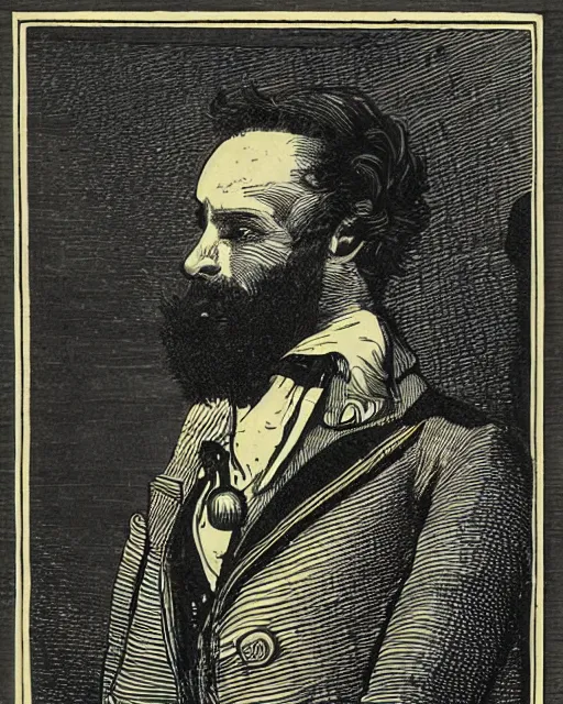 Prompt: 19th century wood-engraving of a man named Muhammad Avdol, whole page illustration from Jules Verne book titled Stardust Crusaders, art by Édouard Riou Jules Férat and Henri de Montaut, frontal portrait, high quality, beautiful, highly detailed, removed watermarks