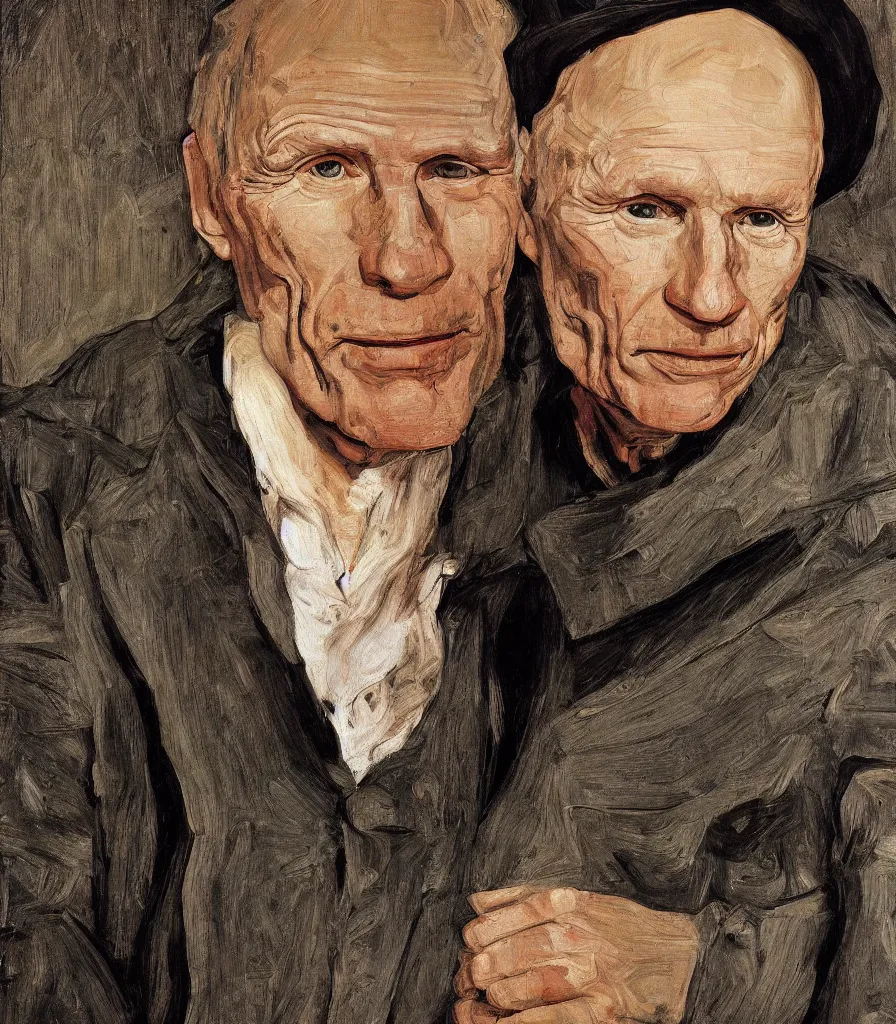 Prompt: ed harris portrait, painting by Lucian Freud, edward rucha, rembrandt