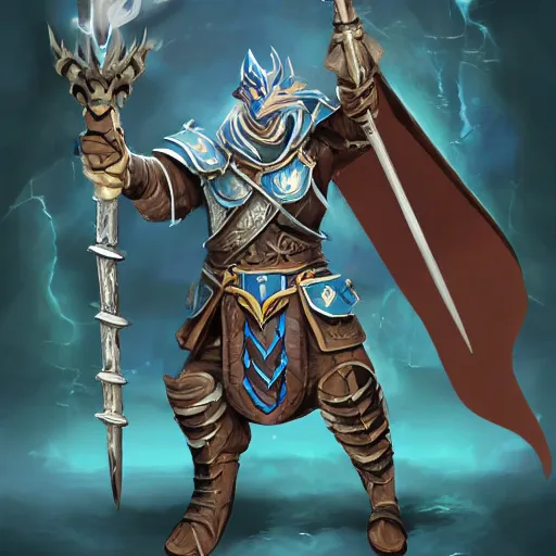 Prompt: blue dragonborn cleric of a storm god, dungeons and dragons, lightning