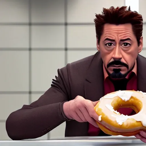 Prompt: Tony Stark eating a donut, 4k