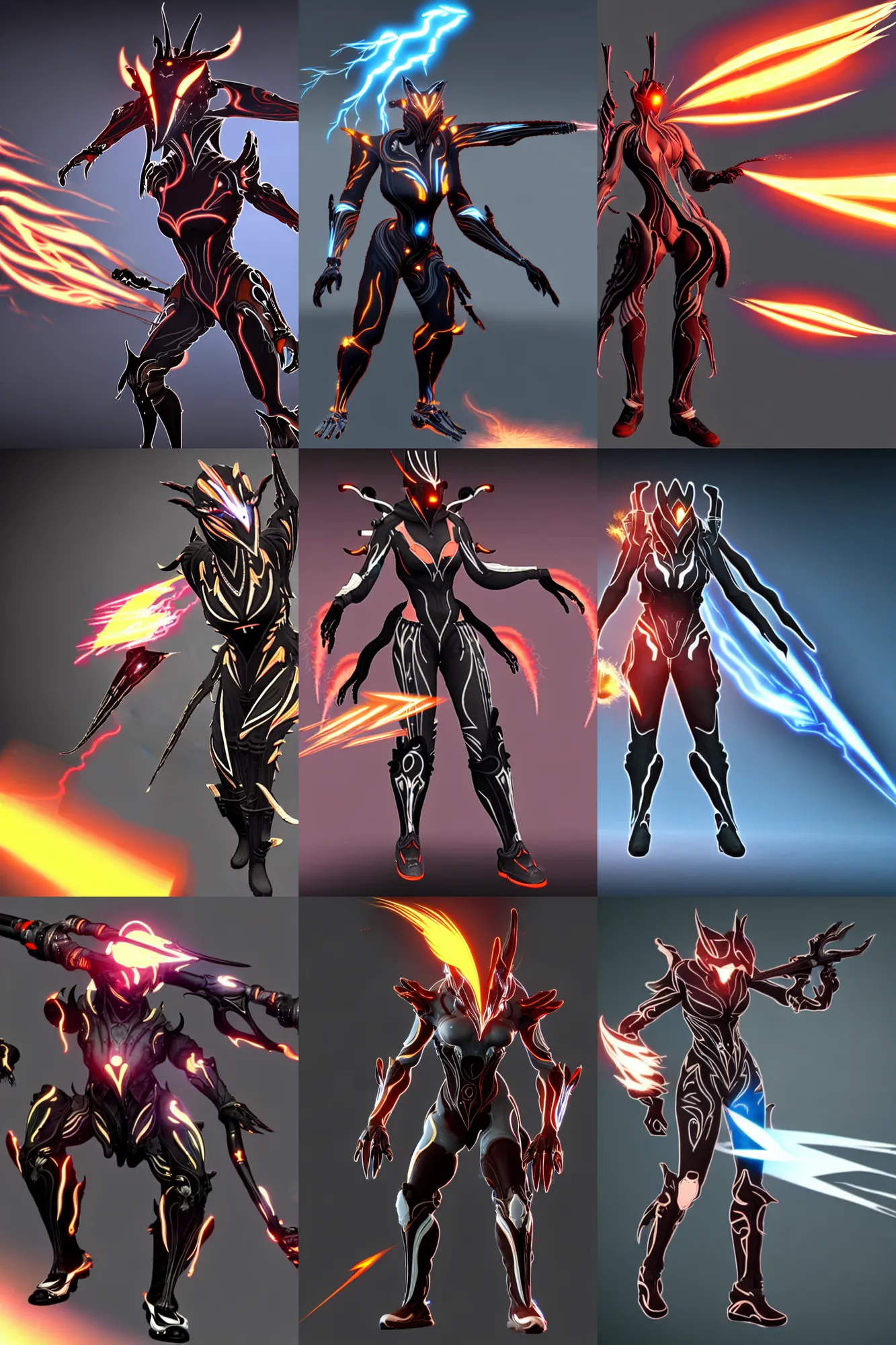 Prompt: a new warframe based on flaming lightning badgers