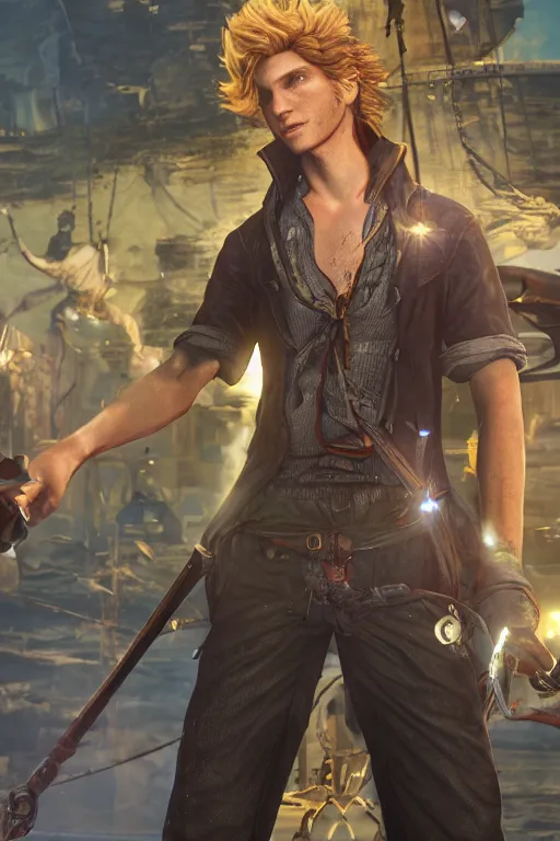 Image similar to screenshot of guybrush threepwood in final fantasy 15, high resolution, hd, 4k