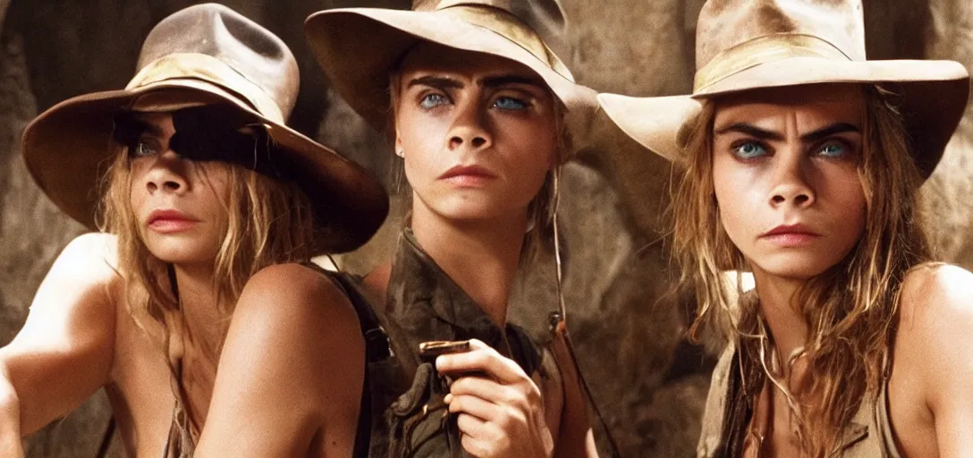 Image similar to still of cara delevingne as indiana jones in raiders of the lost ark ( 1 9 8 1 )