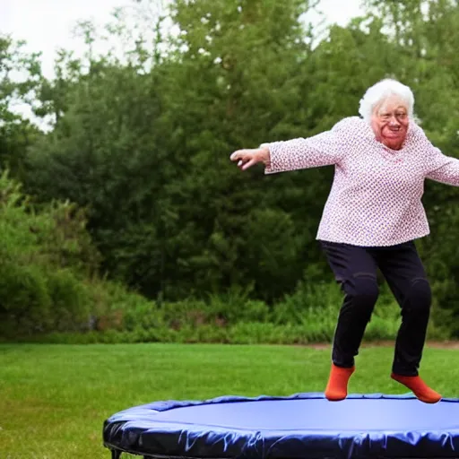 Image similar to grandma jumping on trampoline