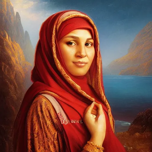 Image similar to portrait of an omani woman ( 3 5 ) from oman in 2 0 2 1, an oil painting by ross tran and thomas kincade