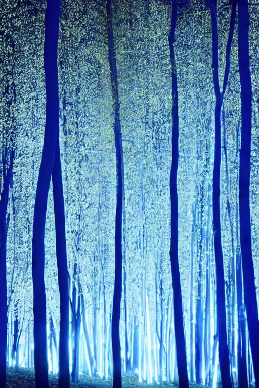 Prompt: A forest of glowing blue trees at night