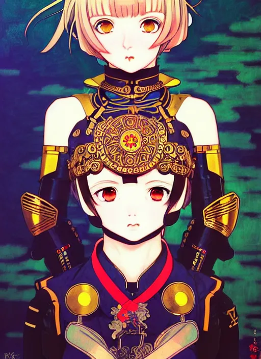 Image similar to ilya kuvshinov anime knight girl in ornate armor, last exile, murata range, fine detail, perfect anime face, dramatic lighting, dynamic composition, gustav klimt, art deco, cel shading, vivid, rich texture, ( ( ( yoshinari yoh ) ) ), alphonse mucha, ( ( ( colorful ) ) ),