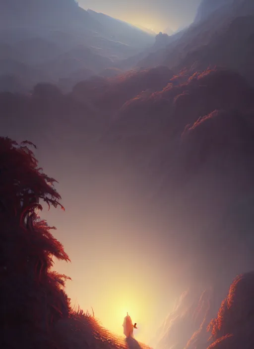 Image similar to spring mornings in the low - poly hills, diffuse lighting, fantasy, intricate, surrealism!!!!, highly detailed, lifelike, photorealistic, digital painting, artstation, illustration, concept art, smooth, sharp focus, by greg rutkowski, chris tulloch mccabe, valentina remenar and asher duran,