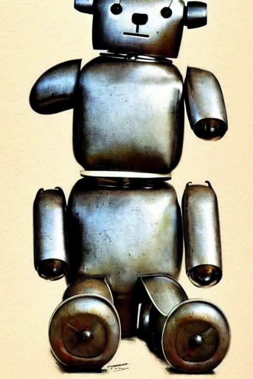 Image similar to ( ( ( ( ( 1 9 5 0 s retro future robot android aluminum teddy bear. muted colors. ) ) ) ) ) by jean - baptiste monge!!!!!!!!!!!!!!!!!!!!!!!!!!!!!!