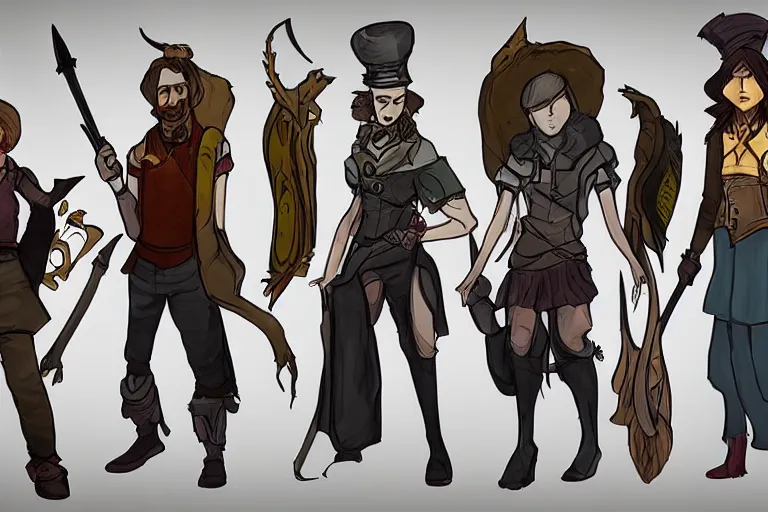 Prompt: character designs for the upcoming indie rpg clearly show the developer's talent for interesting, offbeat personalities