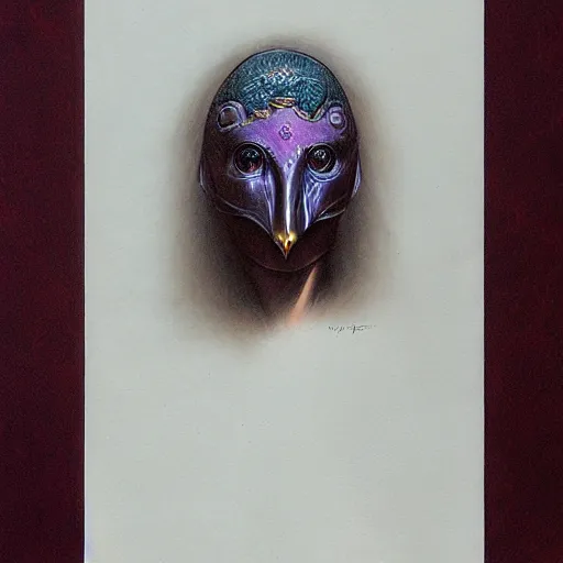 Image similar to young female in detailed golden mask of raven by Wayne Barlowe