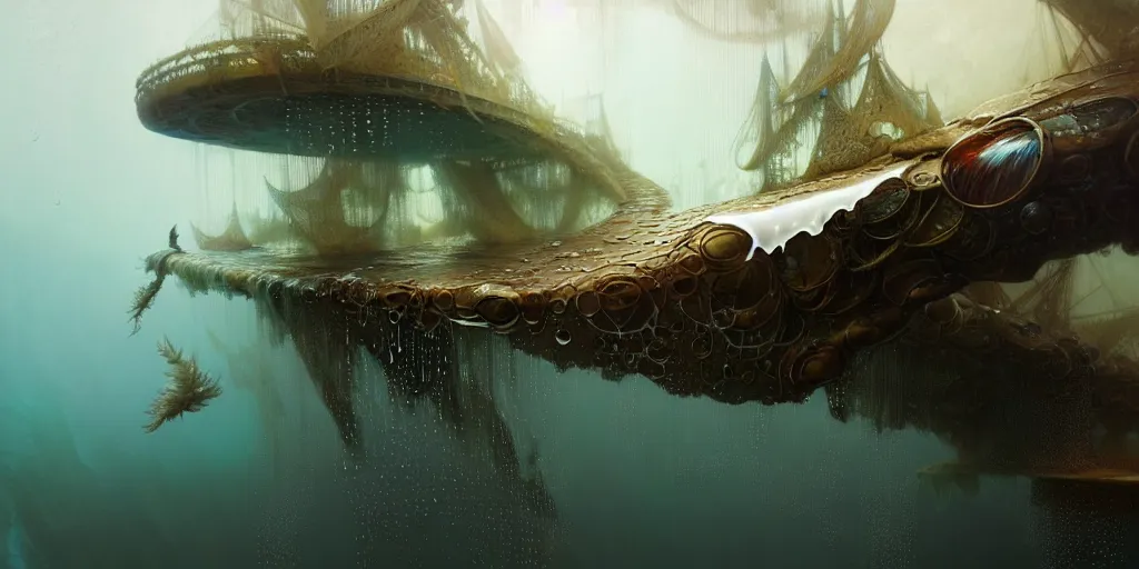 Image similar to study material with side perspective, transparent water River flow, realistic water foam,agua droplets, underwater, bridge made of water ,physically based rendering, defined features by ellen jewett, tomasz alen kopera and Justin Gerard