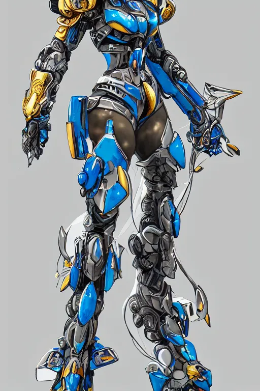 Image similar to full body portrait of a beautiful and gorgeous female azure mech warrior by Masamune Shirow, centered, manga, single face, trending on artstation, WLOP, detailed, intricate, elegant, golden ratio, rule of thirds, good composition, sfw version