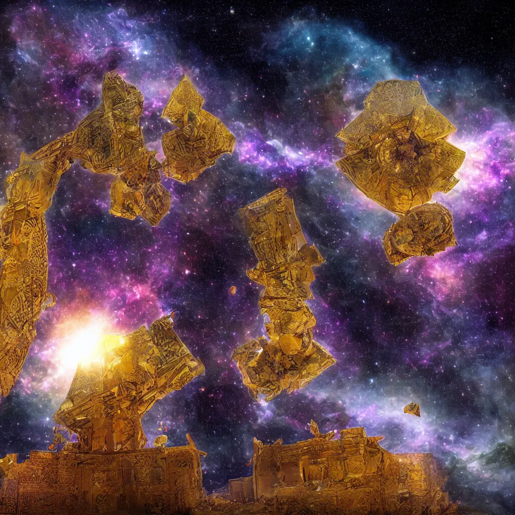 Image similar to Arabic temple blooming out of a nebula, James Webb telescope, NASA, national geographic, beautiful composition, high contrast, HDR, extremely detailed