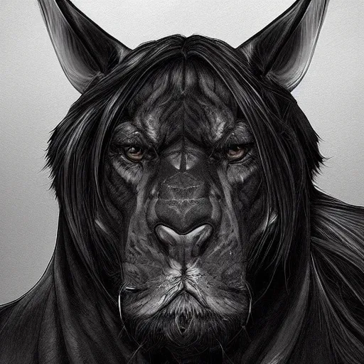 Prompt: a beautiful digital portrait of a beast in black by artgerm
