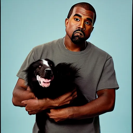 Image similar to Kanye West holding a Border Collie for a 1990s sitcom tv show, Studio Photograph, portrait C 12.0