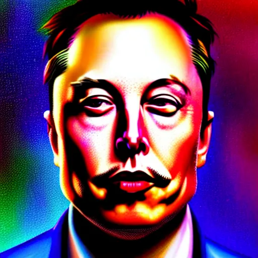 Image similar to An extremely psychedelic portrait of Elon Musk, surreal, LSD, face, detailed, intricate, elegant, lithe, highly detailed, digital painting, artstation, concept art, smooth, sharp focus, illustration