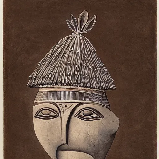 Image similar to an ethnographic object from an unknown indigenous tribe, in the style of corinthian capital by giocondo albertolli ( italian 1 7 4 2 - 1 8 3 9 ). medium : pen and brown ink, brush and gray wash on laid paper