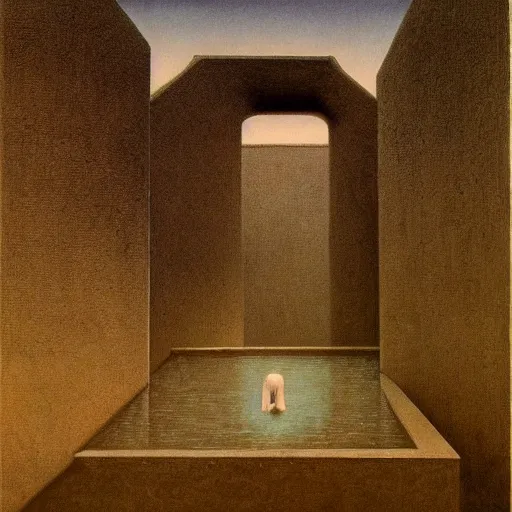 Prompt: backrooms swimming pool liminal space by zdzislaw beksinski