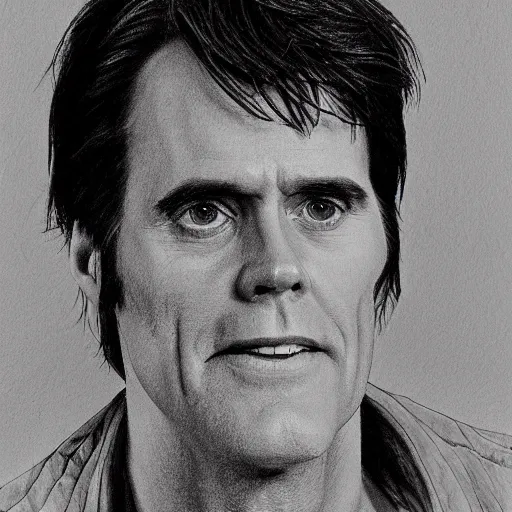 Prompt: Jim Carey portrait drawn by Robert Crump