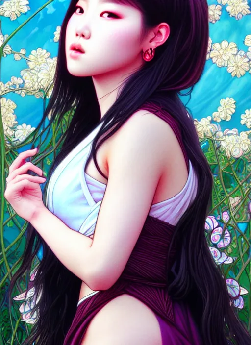 Image similar to roseanne park of blackpink, tarot card, highly detailed, digital painting, smooth, sharp focus, illustration, ultra realistic, 8 k, art by artgerm and alphonse mucha