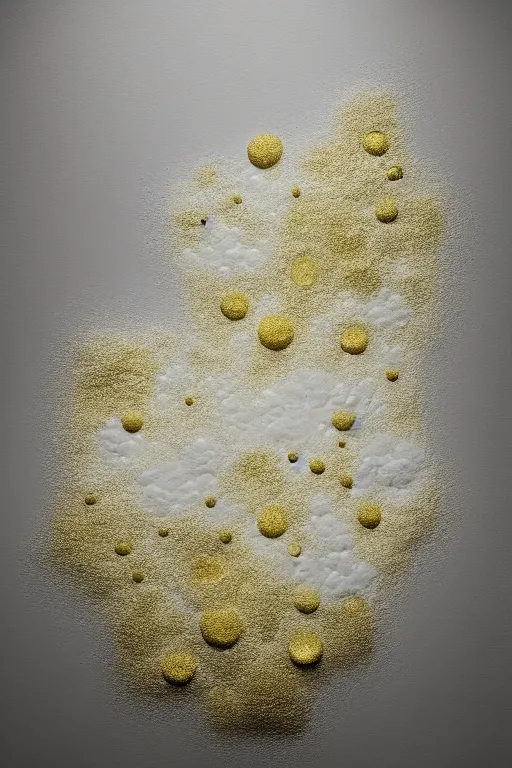 Image similar to ! dream gold abstract blob shapes and flowers by daniel arsham on a white background