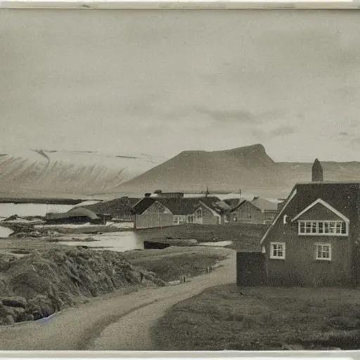 Image similar to a small icelandic village in the 1 5 0 0 s, wide shot, polaroid