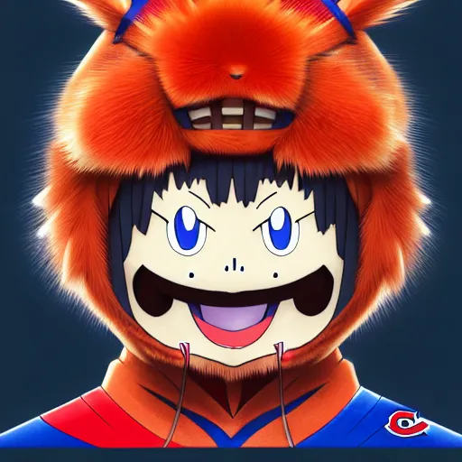 Image similar to anime Portrait of Youppi the Habs Montreal Canadiens Mascot as an evolved powerful pokemon, highly detailed anime, smooth, sharp focus, dynamic lighting, intricate, trending on ArtStation, illustration pokemon, art by WLOP