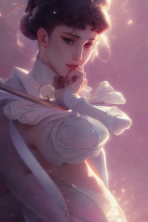 Image similar to Sailor Moon, fantasy, intricate, elegant, highly detailed, digital painting, artstation, concept art, matte, sharp focus, illustration, art by Artgerm and Greg Rutkowski and Alphonse Mucha