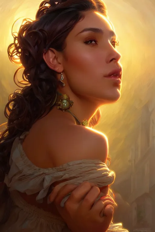 Prompt: clear portrait of a latino attractive women, cottagecore!!, background hyper detailed, character concept, full body, dynamic pose, glowing lights!! intricate, elegant, highly detailed, digital painting, artstation, concept art, smooth, sharp focus, illustration, art by artgerm and greg rutkowski and alphonse mucha