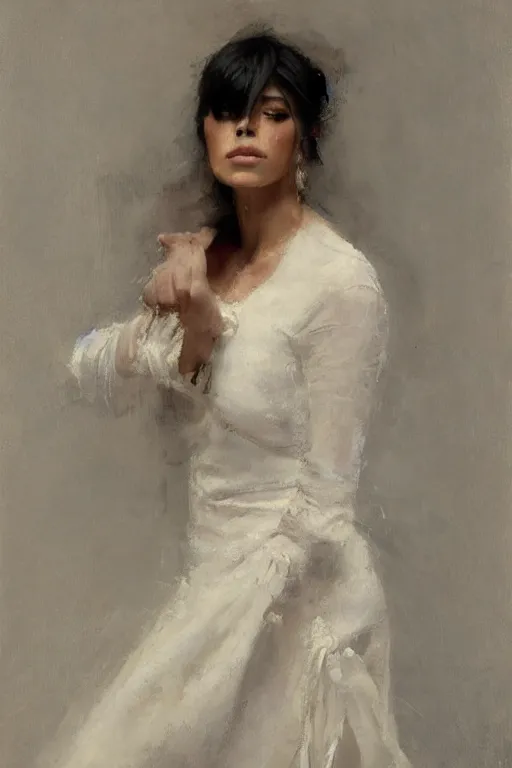 Image similar to Richard Schmid and Jeremy Lipking full length portrait painting of a young beautiful flamenco dancer