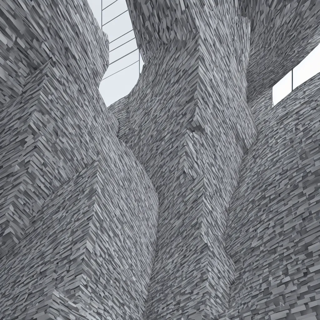 Image similar to a multi layer of forms and shapes intersecting with voids architecture render