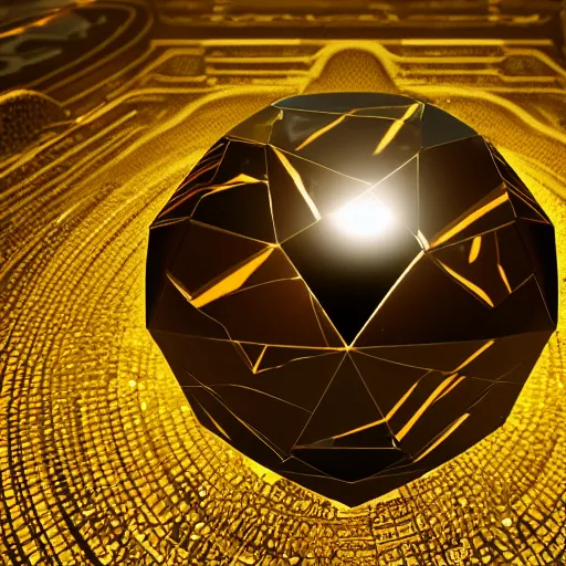 Image similar to tilt shift sphere ipercube huge light intricate reflection diffraction marble gold obsidian preraffaellite photography cut, octane, artstation render 8 k neon