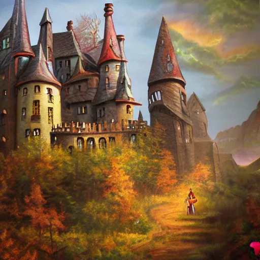 Prompt: elaborate fantasy painting of a haunted castle