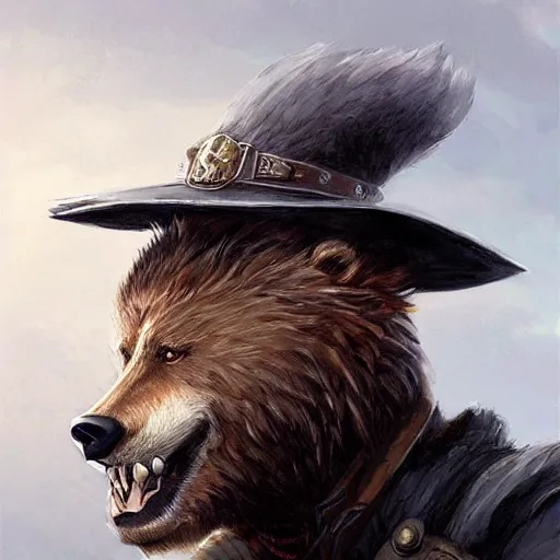 Image similar to dashing charming grinning charismatic bear beast-man rogue, wearing captain's tricorne hat, naval background, amazing, lifelike award winning pencil illustration trending on art station artgerm Greg rutkowski cinematic