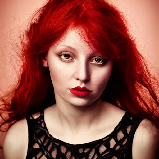 Image similar to portrait polina kouklina with red hair, high detail, dramatic light