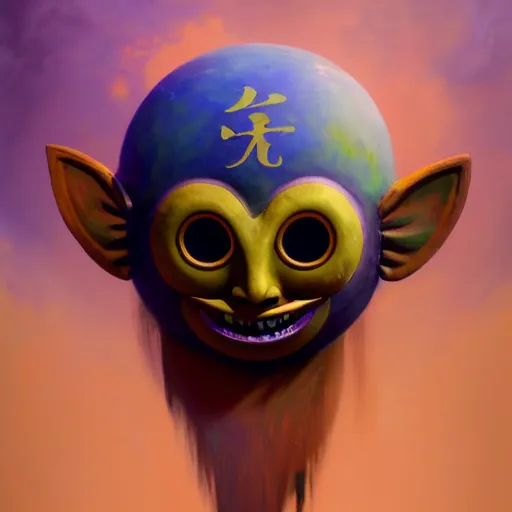 Prompt: a painting of dreamscape majora's mask happy mask salesman, extremely detailed digital painting, in the style of fenghua zhong and ruan jia and jeremy lipking and peter mohrbacher, mystical colors, rim light, beautiful lighting, 8 k, stunning scene, raytracing, octane, trending on artstation