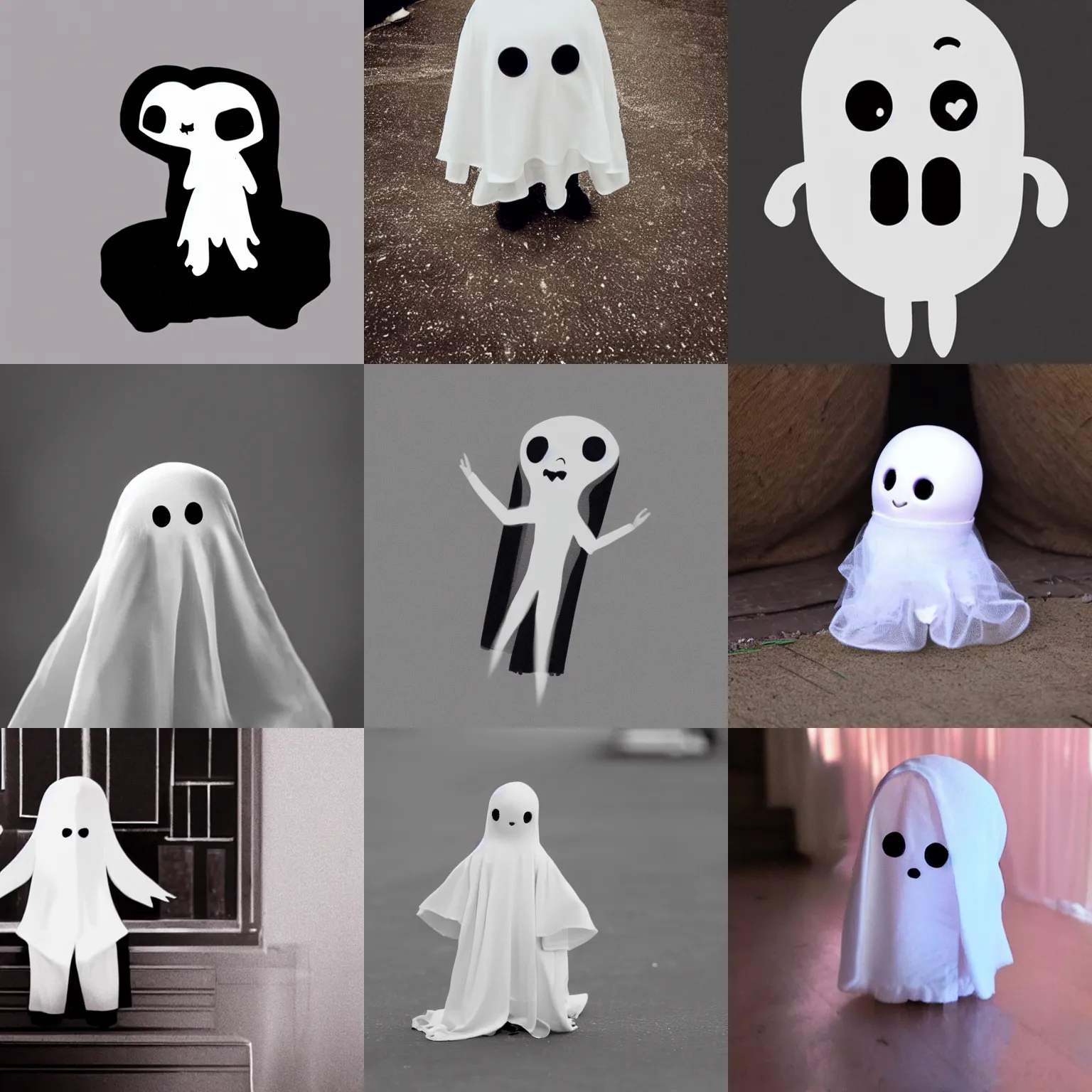 Prompt: a smol, shy, cute little ghost in a big scary world who loves to sing and is going to be a popstar one day