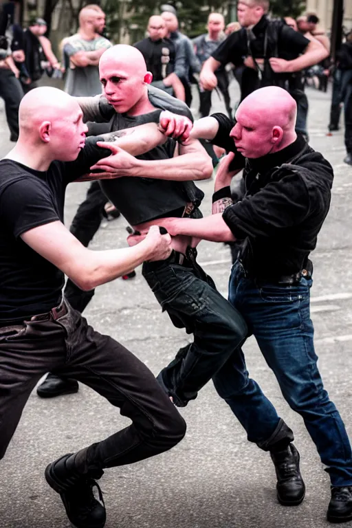 Image similar to nazi skinhead fight with antifa, high resolution, photorealistic, smooth, 4 k, aesthetic lighting, baroque object, sharp focus, hyperdetailed object, professional photography, pullitzer winning, 8 0 0 photo by : canon eos 5 d mark iv, by karah mew and adnan abidi and jodie bateman