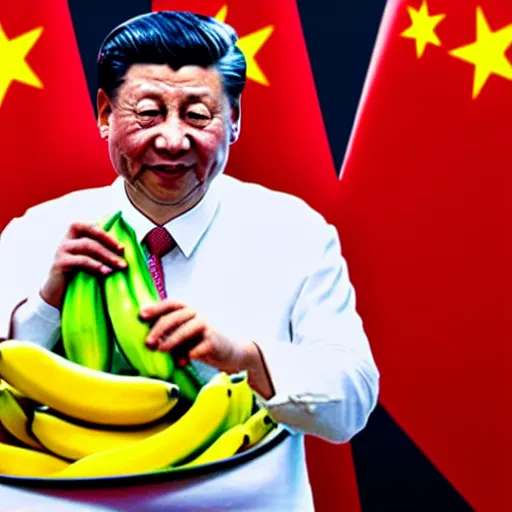 Prompt: Chinese president is fighting to the dragon with bananas!!!